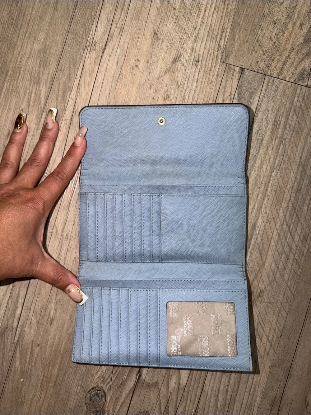 Michael Kors Pale Blue Saffiano Leather Continental Wallet with Gold Logo
